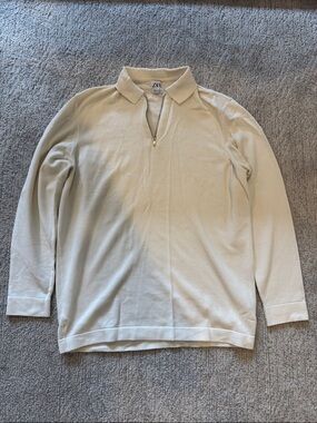 Zara Men Cream Long-Sleeve Zip Polo Sweater
